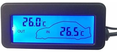 Ynkkvre - Autothermometer - digitale binnen- en buitenthermometer - 12V met LCD-display en achtergrondverlichting - kunststof - compact en duidelijk afleesbaar - eenvoudige installatie voor auto-interieur en exterieur
