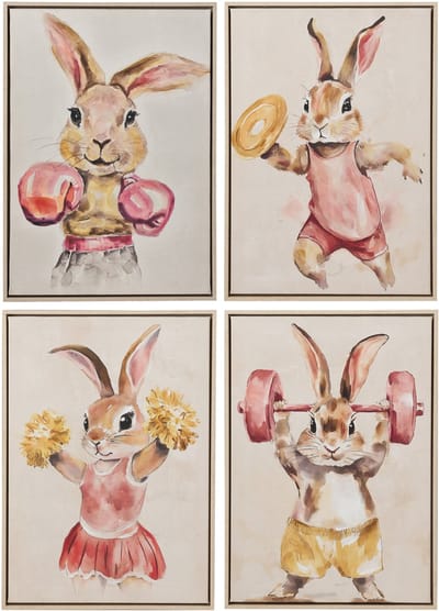 J-Line schilderij Sporty Rabbit - acryl - mix - set van 4