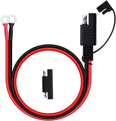 Kabel voor accu's met SAE ringklem, 12V/24V, 10AWG, 30A, ideaal voor auto- en motoraccu's, 0.3 m lang
