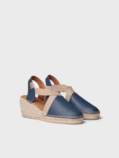 Dames espadrille van leer met een middelhoge sleehak | TOSSA
