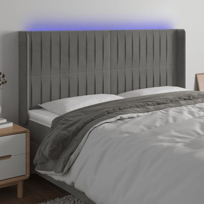 vidaXL - Hoofdbord - LED - 183x16x118/128 - cm - fluweel - lichtgrijs