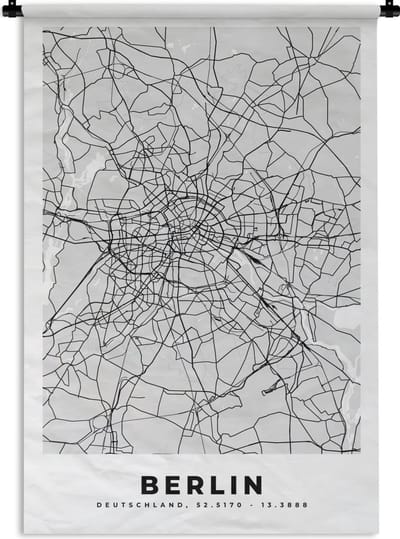 Wandkleed - Wanddoek - Duitsland - Stadskaart - Plattegrond - Berlin - Kaart - 120x180 cm - Wandtapijt