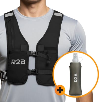 R2B Hardloopvest met Soft Flask (500 ML) - Opbergvakjes - One Size - Running Vest en Drinkfles Hardlopen - Hardloop Rugzak Marathon - Opvouwbare Waterfles