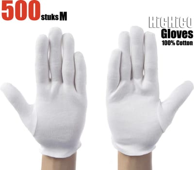 Witte katoenen Handschoen – Gloves Soft 100% Cotton Gloves Coin Jewelry Silver Inspection Gloves Stretchable Lining Glove - Handschoenen - Handschoenen Cotton Maat M 500 Stuks/ 250 Pairs      M       HiCHiCO