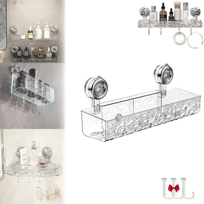 Étagère de salle de bain Étagère de douche Étagère de rangement pour salle de bain avec ventouse Montage mural Sans perçage Étagères de salle de bain amovibles Installation facile M gray