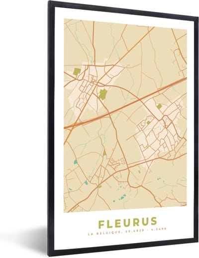 Fotolijst incl. Poster - België - Fleurus - Kaart - Stadskaart - Plattegrond - 40x60 cm - Posterlijst