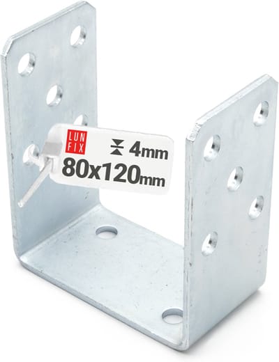 LUN FIX - U-Pfostenträger - 80 mm - 120 mm Hoogte - 60 mm Diepte - Staal Verzinkt - Voor Terrassen, Carports en Houtprojecten