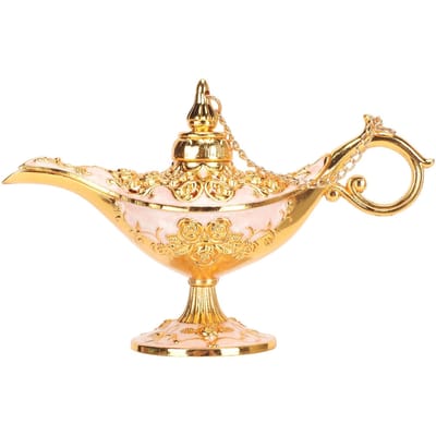 Retro Arabische Lamp Zinklegering Huisfeest Tafelblad Verfijnd Gekerfd Legende Wenslicht Rekwisieten beige