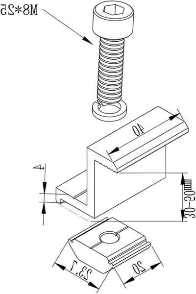 Bevestigingsset voor fotovoltaïsche zonnepanelen - 50x eindklemmen voor trapeziumrail, geschikt voor sandwichdaken en metalen daken, 35mm