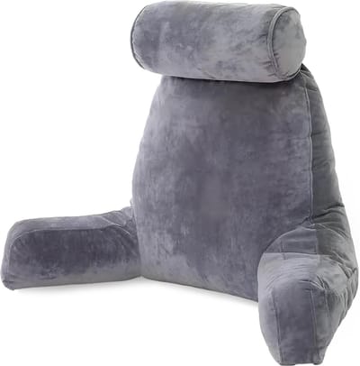 Leeskussen voor in Bed of Bank - Ergonomisch Rugkussen Onderrug Ondersteuning - Boekkussen met Armsteunen - Bookseat met opbergvak & Nekrol - Relax kussen - 60cm - Sleeptight