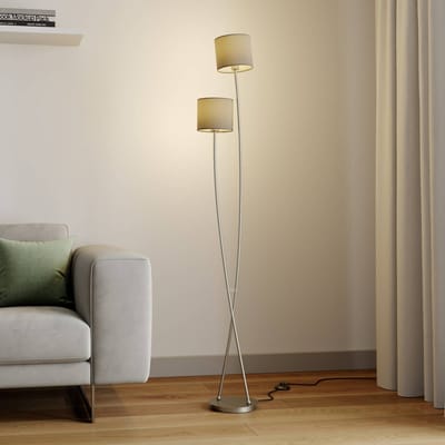 Lucande - vloerlamp - 2lichts - stof, metaal - H: 153 cm - E14 - taupe, nikkel gesatineerd