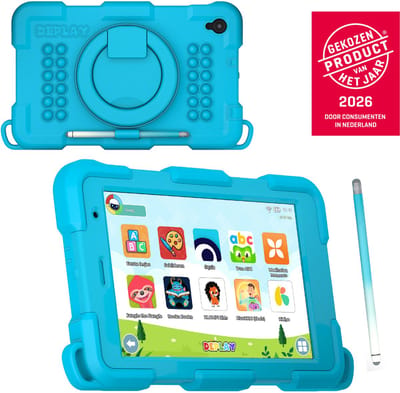 DEPLAY Kindertablet SMART 5 – Android 15 - 64GB Opslag - 4GB RAM – Kidsproof Tablet – Ouder controle – Vanaf 2+ Jaar – 8 Inch – Met Pen, Beschermhoes, Keycord & Blauwlicht Screenprotector – 5000 mAh Batterij – Blauw