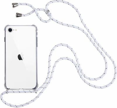New Age Devi - Telefoonhoesje met koord - Geschikt voor iPhone 7 8 SE 2020 - Wit - Inclusief Microfiber Doekje - Telefoonkoord - Hoesje met Koord - Ketting Koord
