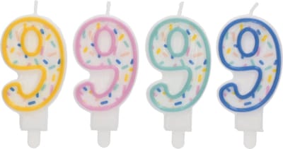 Folat - Kaars Sprinkles Cijfer 9 Assorti - 9 cm