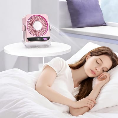 VHV-Bureauventilator met IJskoeling - 199 Snelheden Turbo Fan met LED Display - Stille Ventilator met 24 Uur Accuduur - Krachtige Oplaadbare Ventilator voor Kantoor en Slaapkamer - USB-C Oplaadbaar