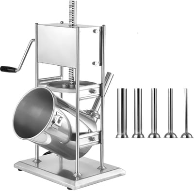 Handmatige Worstvuller, 10 kg / 10 L Verticaal Vleesvulmachine, Tweesnelheids RVS Vuller Met 5 Vulbuizen, Geschikt voor Thuis- en Commercieel Gebruik