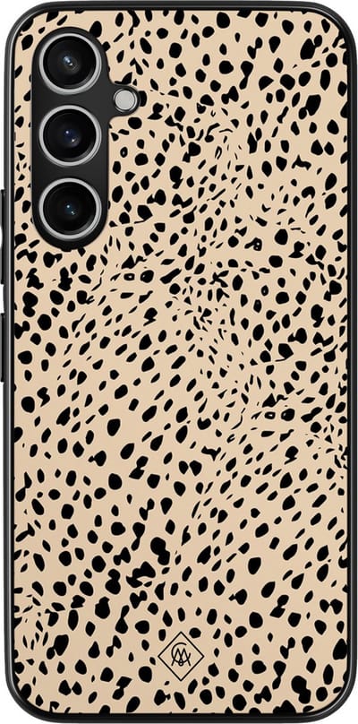 Casimoda® hoesje - Geschikt voor Samsung Galaxy S23 FE - Stippen bruin abstract - Zwart TPU Backcover - Gestipt - Bruin/beige