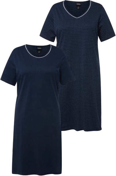 Ulla Popken - Dames - Bigshirts set van 2 ronde hals/V-hals korte mouw - Nachtblauw - Maat 42+