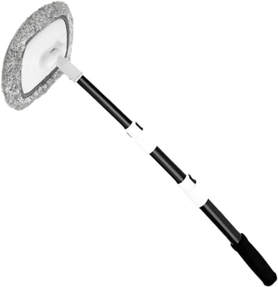 Autowasborstel Lange Steel - Voertuig Reiniger - Buitenkant Poetsen - Draaibare Kop - Verstelbaar tot 110 cm - Zwart Wit Grijs