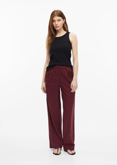 Vloeiende linnenmix broek met plooien en hoge taille dames s.Oliver