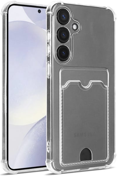 YPCd Pasjeshouder Hoesje Geschikt voor Samsung Galaxy S24 Plus / S25 Plus – Backcover met Kaartvak voor 2 pasjes – Shockproof TPU – Verhoogde Randen – Transparant