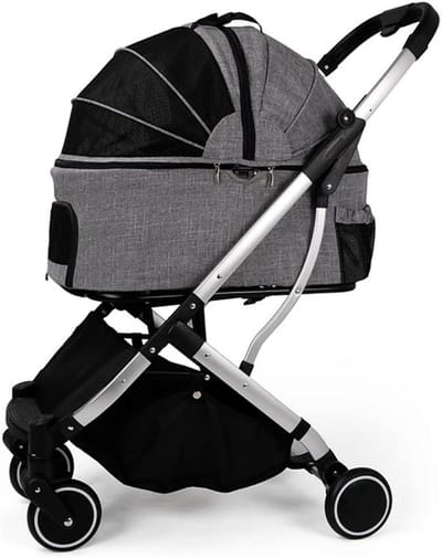 Dieren Wandelwagen - Hondenbuggy Kattenwagen - Comfortabel Reizen - Afneembare Draagmand - Tot 20kg - Grijs