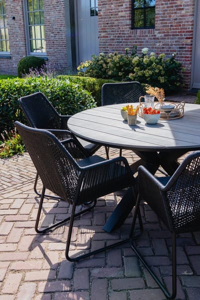 5-delige tuinset | 4 Mona tuinstoelen (Black) | 180cm ovale Cyprus tuintafel (Grey)