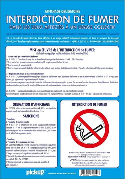 Pickup affichage Interdiction de Fumer - 33x23 cm