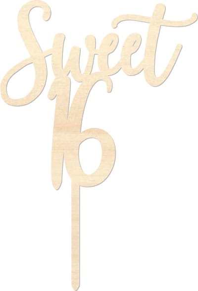 Houten caketopper / taarttopper - Sweet 16 - Taart / Cake topper op bestelling gemaakt