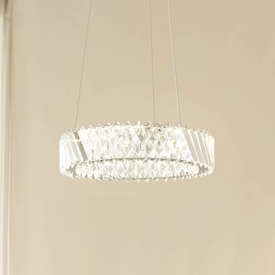 Lucande LED hanglamp Glacis, kristal, Ø 40 cm, chroom