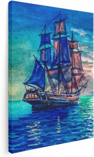 Artaza Canvas Schilderij Schip - 30x40 cm - Klein - Wanddecoratie Strand - Muurdecoratie Zeilboot - Kamer Accessoires Zeezicht