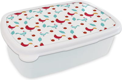Broodtrommel Wit - Lunchbox - Brooddoos - Patronen - Dieren - Kip - 18x12x6 cm - Volwassenen