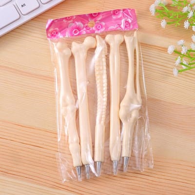 Lot de 5 stylos à bille en forme d'os réalistes et amusants, fournitures scolaires et de bureau, papeterie cadeau noir
