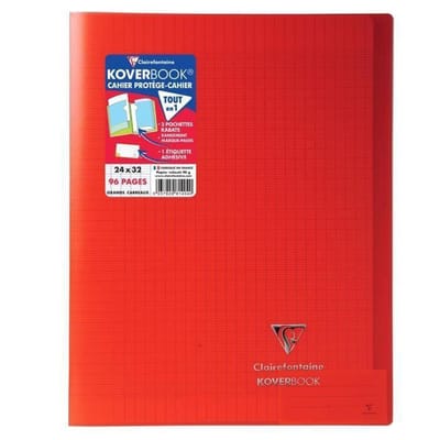 CLAIREFONTAINE - notitieboek met KOVERBOOK-steken - 24 x 32 - 96 pagina's Seyes - doorzichtige Polypro-omslag - rood
