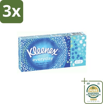3 x Kleenex - Zakdoekjes - Everyday - 8 Pakjes Zakdoekjes - Grootverpakking - Zakdoekjes - Schoonmaak - Reinigen - Vlekken - Dagelijks Gebruik