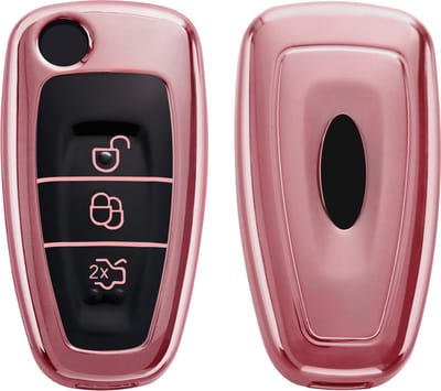 kwmobile autosleutel hoesje geschikt voor Ford 3-knops inklapbare autosleutel hoes - TPU autosleutel behuizing - Beschermende auto sleutel case - Sleuteletui in hoogglans roségoud