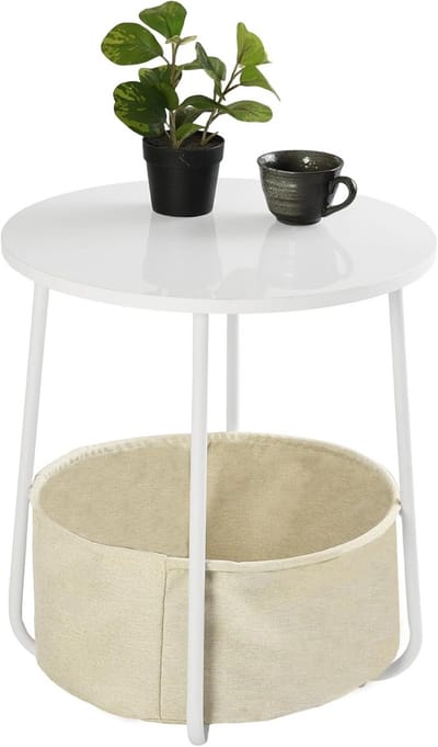 Ronde Bijzettafel met Opbergmand - 45x50 cm - Moderne Woonkamertafel
