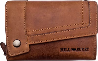 Hillburry leren portemonnee bruin (cognac) - met anti skim - veel opbergruimte - mooi en praktisch - (bxhxd) ca. 14cm x 9cm x 3,5cm