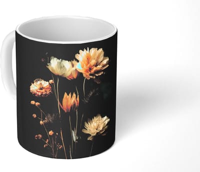 Mok - Koffiemok - Boeket - Bloemen - Licht - Zwart - Mokken - 350 ML - Beker - Koffiemokken - Theemok