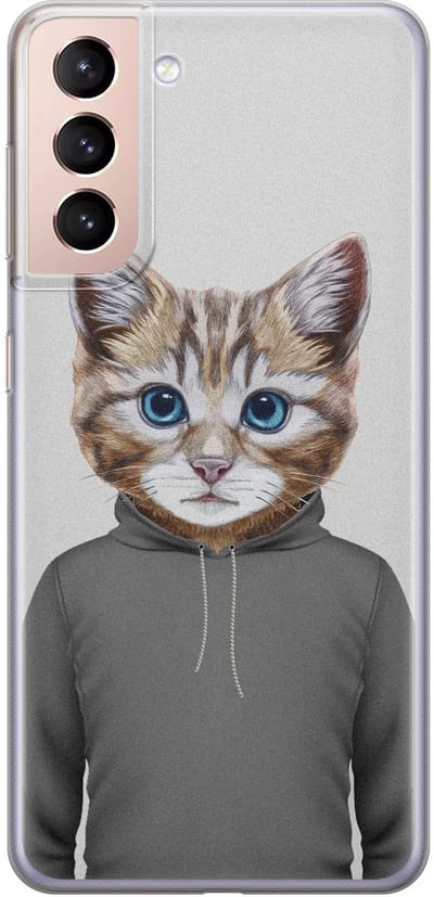 Leuke Telefoonhoesjes - Hoesje geschikt voor Samsung Galaxy S21 Plus - Kat schattig - Soft case - TPU - Kat - Grijs