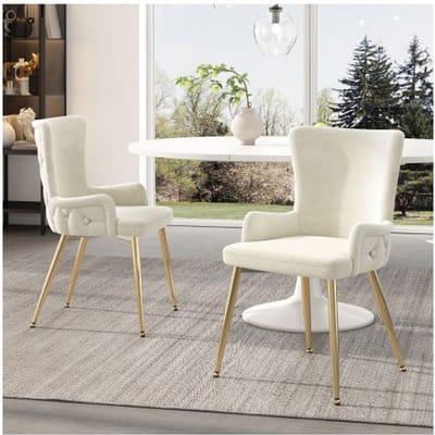 Chaise de salle à manger - MUVOE - Velours beige - Lot de 2 - Pieds en métal doré - Design moderne beige