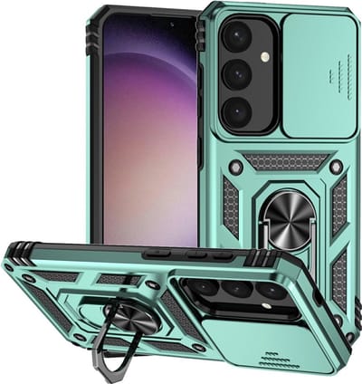 Coverup Hoesje - Geschikt voor Samsung Galaxy S25 Hoesje - Coverup Armor Ring Kickstand Back Cover met Camera Shield - Mintgroen