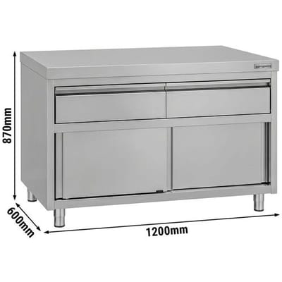 GGM Gastro Edelstahl Arbeitsschrank ECO - 1200x600mm - mit 2 Schubladen & Schiebetür