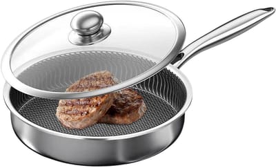 Koekenpan met Deksel - Koekenpan Koekenpan - Koken op Inductie - Roestvrijstalen Basis - 28 cm - Zilver