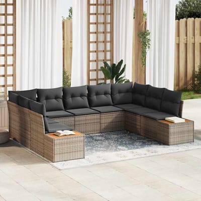vidaXL - Tuinbank - Set - 5 - st - 9-Aantal - zitplaatsen - Grijs - Polyrattan