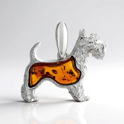 Cavill - Zilveren Hanger Hond met 1,05 ct Cognac Baltische Barnsteen - 925 Sterling Zilver Gerhodineerd - Elegant Dierensieraad 22x24 mm