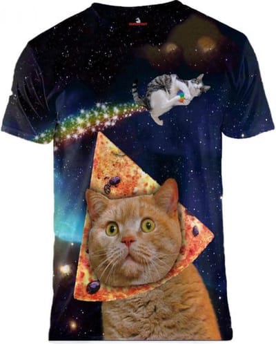 Pizzaface kat - Maat S Crew neck - Festival shirt - Superfout - Fout T-shirt - Feestkleding - Festival outfit - Foute kleding - Kattenshirt - Regenboogshirt - Kleding fout feest - Foute party kleding