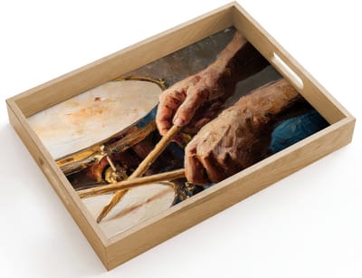 Dienblad hout 40x30 cm - Schootdienblad - Drumstokken - Olieverf - Man - Borrelplank rechthoek - Plateau dienbladen