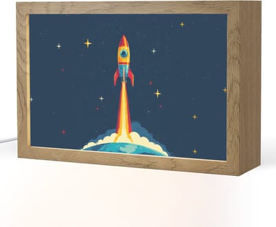 Nachtlampje 30x20 cm - Kinder lampje - Raket - Rookwolken - Ruimte - Tafellamp kinderkamer - Slaapkamer lamp - Bedlamp kinderen - Kinderlampje stopcontact - Wandlamp babykamer - Nachtlampjes