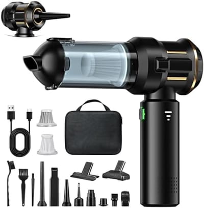 Draadloze Handstofzuiger 4-in-1 Mini Auto Stofzuiger Stofblazer 25.000 Pa Krachtige Zuigkracht Borstelloze Motor 6000mAh Batterij 1-touch Legen EVA-tas voor Auto en Thuis